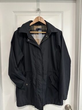Lands' End Black Hooded Trench Anorak Coat Removable Hood Women’s Medium